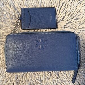 Tory Burch Blue Wallet Luxurious Pebbled Leather